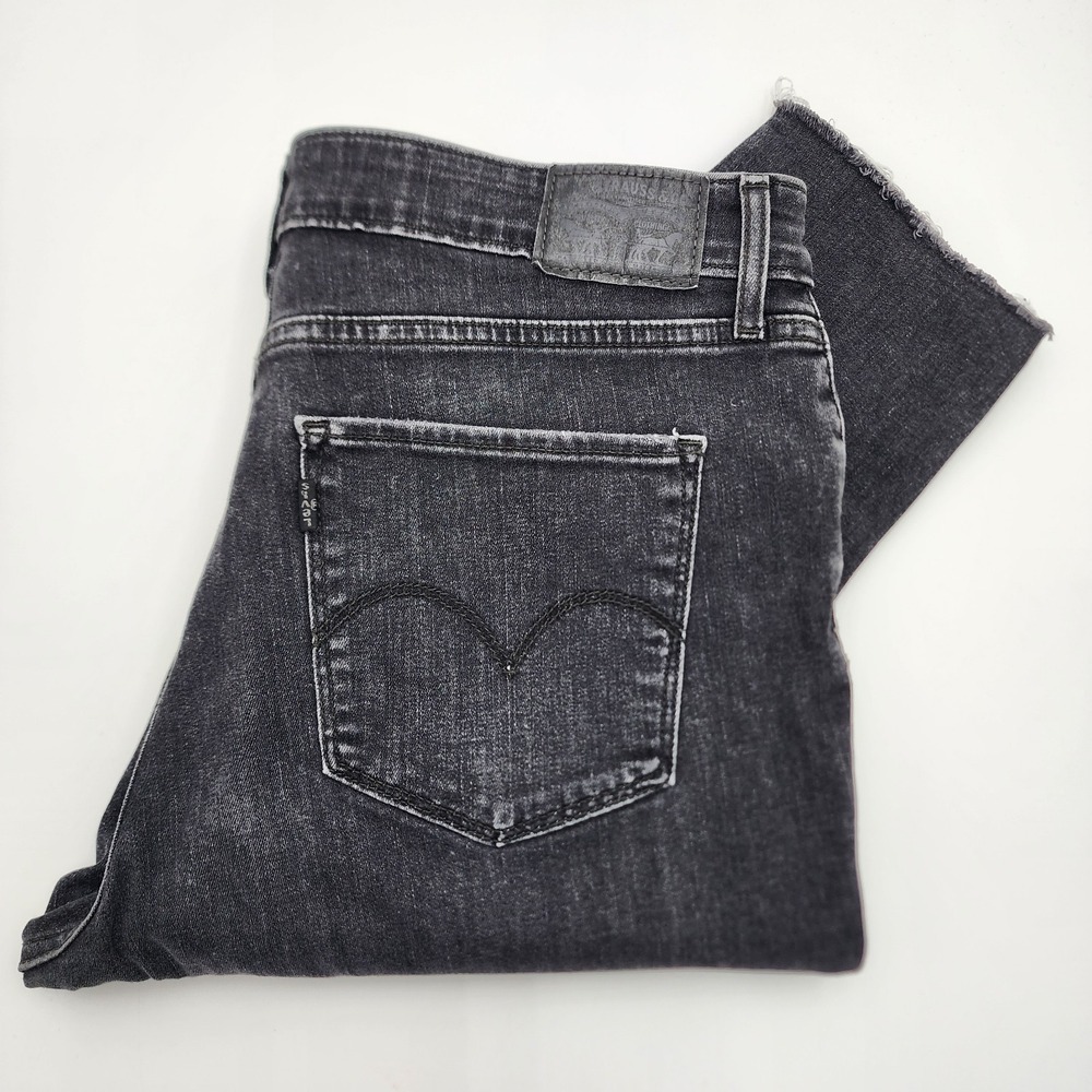 Levi's Women 721 High-Rise Distressed Skinny Jeans Black Distressed Raw Hem READ